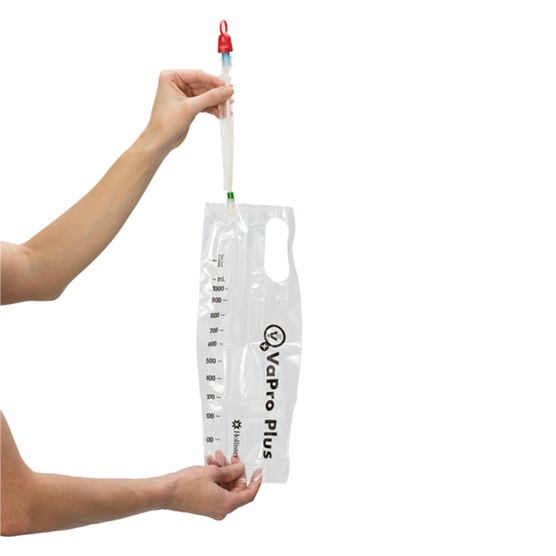 Berührungsfreier hydrophiler Einmalkatheter mit Beutel Hollister VaPro Plus