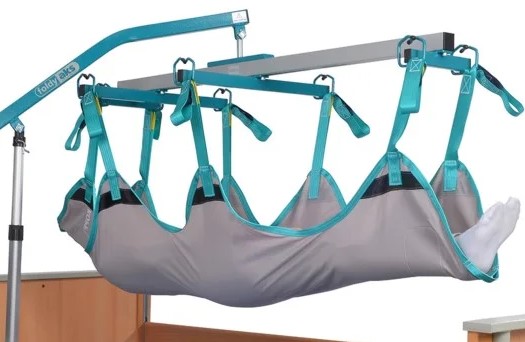 Liegendtransportgurt für Transportbügel aks mit 8-Punktaufnahme für Patientenlifter Foldy